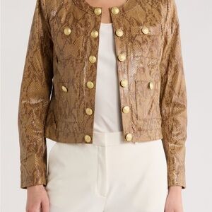 L'AGENCE Brown Snake Print Jacket with Gold Accents